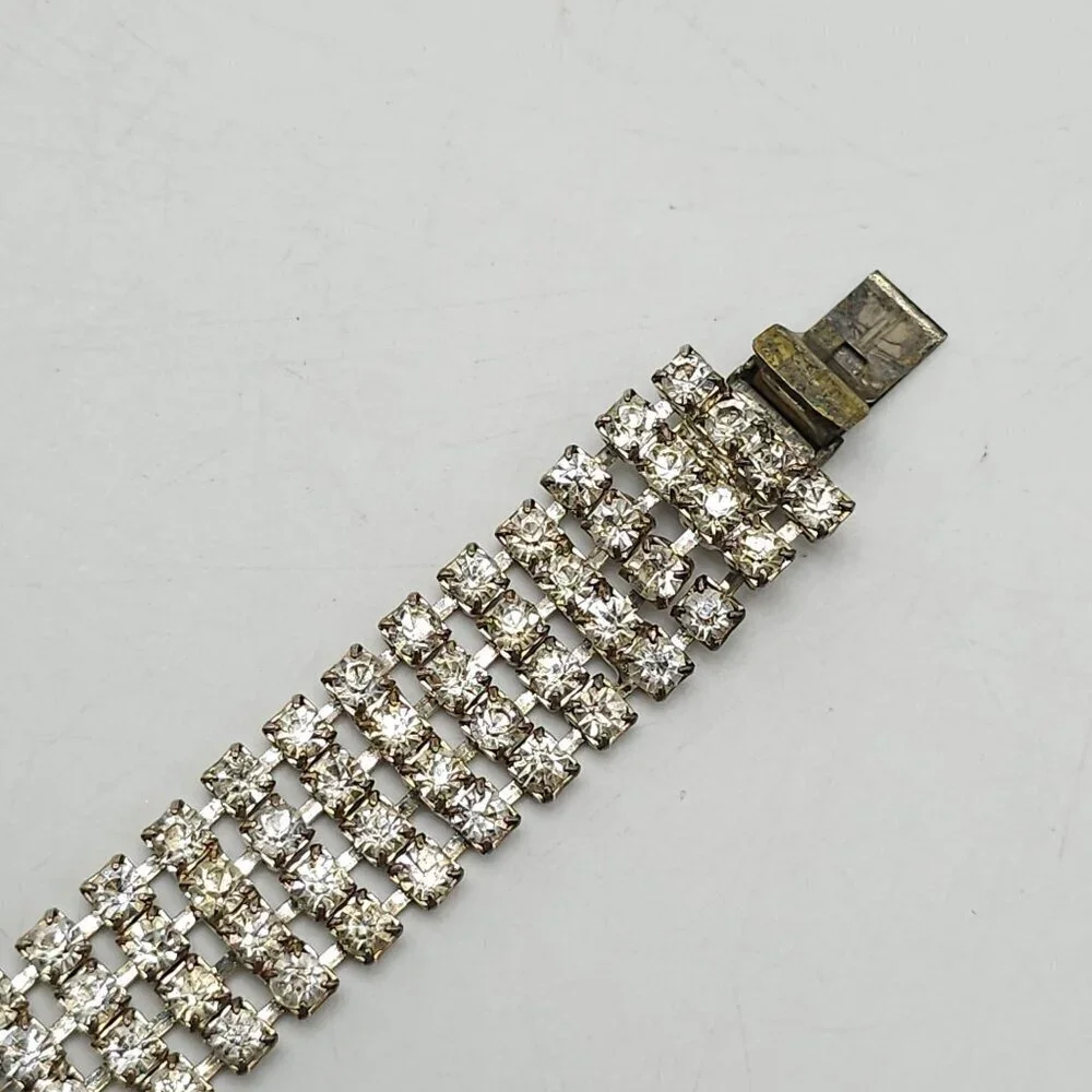 Vintage Clear Rhinestone Bracelet Sparkling Crystal Jewelry Elegant Statement Pi